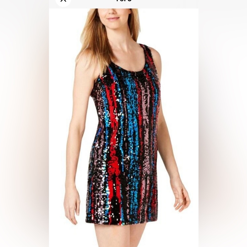 Calvin Klein Rainbow Sequin Sleeveless Shift Dress cocktail party Artsy 14 glam